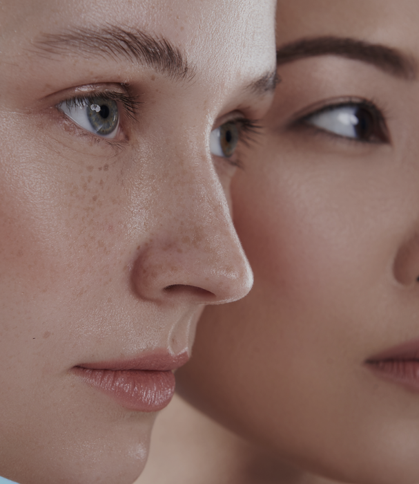 Close up on two women's face and skin